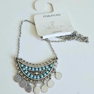 Maurices Boho Chic Blue Silver Tone Filigree Long Pendant Necklace NWT